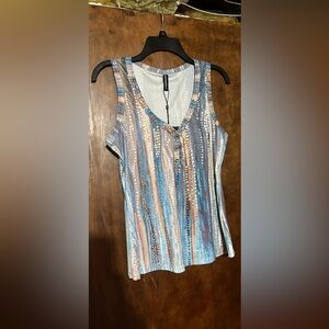 Striped Dot V-Neck Sleeveless Camisole in Blue and Taupe